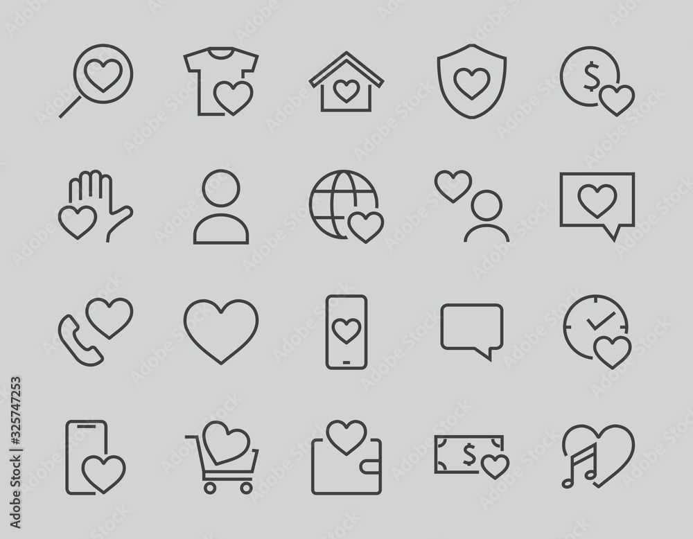 The set of icons about love contains such icons as love of music, declaration of love, heart, favorite home, Linear set. Vector on a white background. Editable stroke. 480x480 The set of icons about love contains such icons as love of music, declaration of love, heart, favorite home, Linear set. Vector on a white background. Editable stroke. 480x480