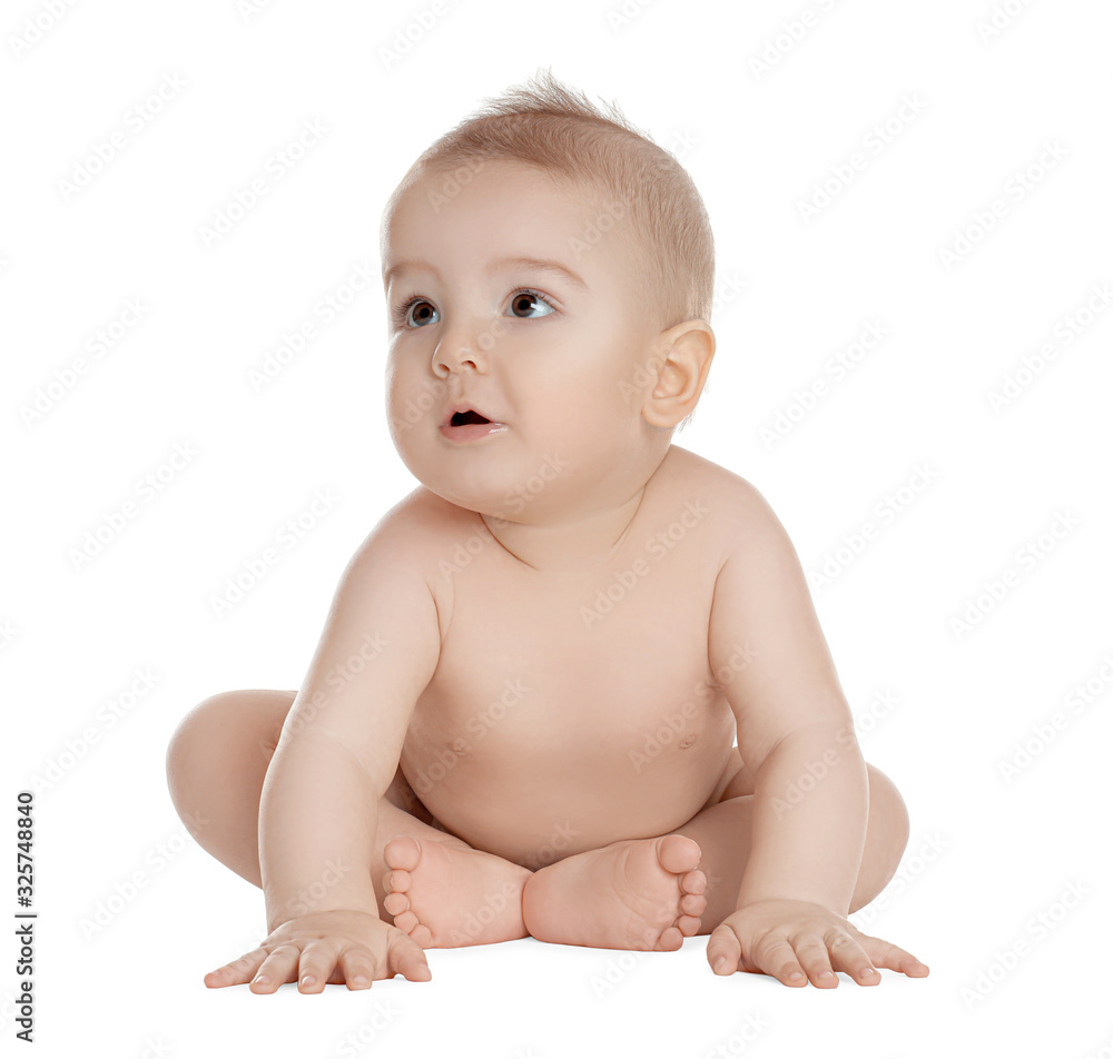 Cute healthy little baby on white background Cute healthy little baby on white background