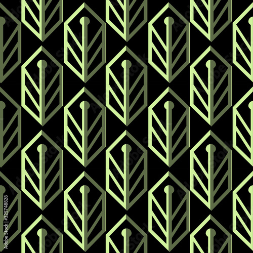 Seamless Patterns of Metallic Geometric leaves Art Deco Inspired on black Background