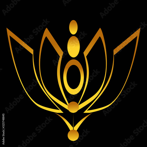 Golden Antique Flower Art Deco Element Inspired Design on Black Background