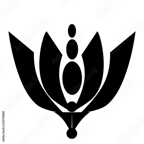 Black Silhouette of An Art Deco Flower Element Isolated On White Background