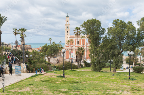 The Abrasha Park and the St. Peter Church building in old Yafo in Israel photo