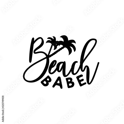 Beach Babe calligraphy with palm tree silhouette.