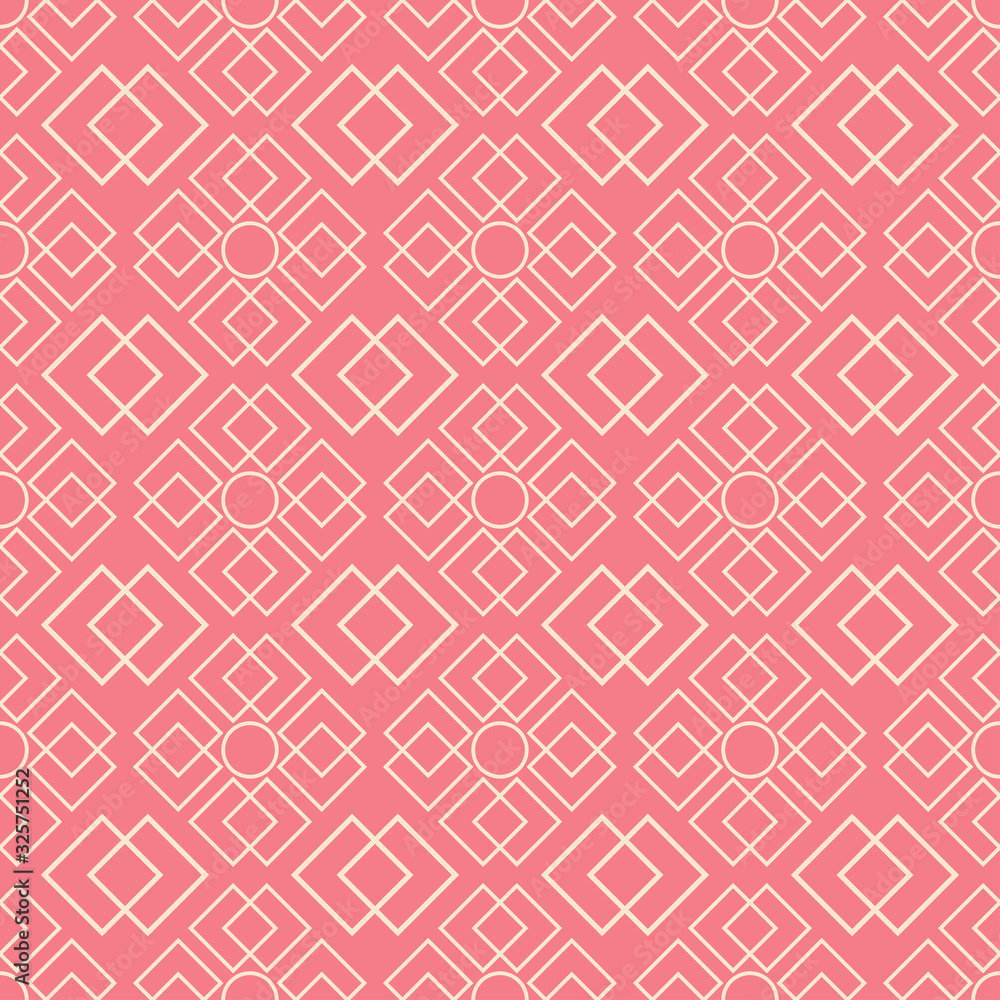 Seamless geometric pattern. Beige mixed geometric shapes on pink background Seamless geometric pattern. Beige mixed geometric shapes on pink background