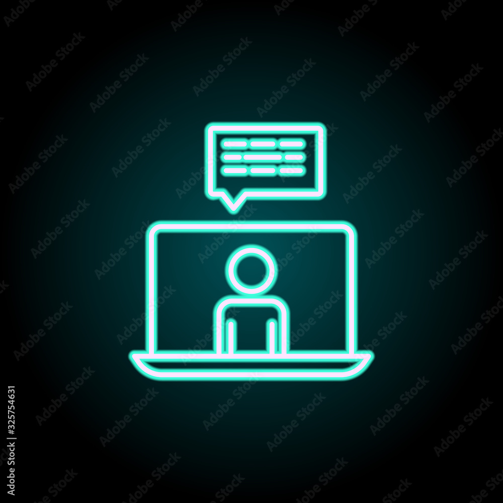 Perform in a laptop neon icon. Simple thin line, outline vector of startup icons for ui and ux, website or mobile application Perform in a laptop neon icon. Simple thin line, outline vector of startup icons for ui and ux, website or mobile application
