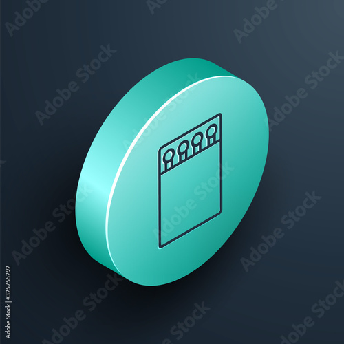 Isometric line Open matchbox and matches icon isolated on black background. Turquoise circle button. Vector Illustration