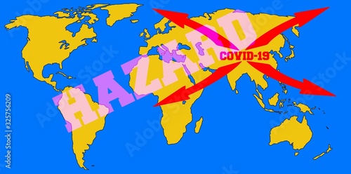 World map with coronavirus inscription 