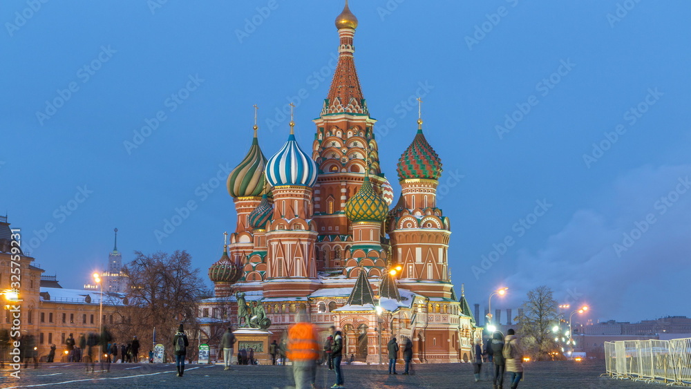 Red Square in winter day to night timelapse with Cathedral of St. Basil, Russia Red Square in winter day to night timelapse with Cathedral of St. Basil, Russia