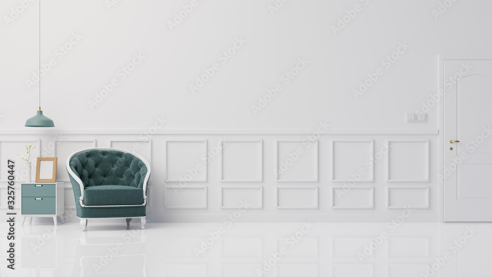 Fototapeta premium Interior poster mock up living room with colorful white sofa. 3D rendering.
