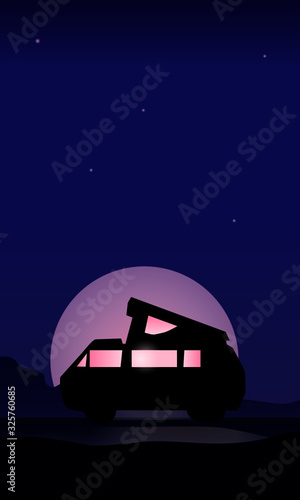 Camping under the stars and moonlight in the darkness somewhere secluded illustration
