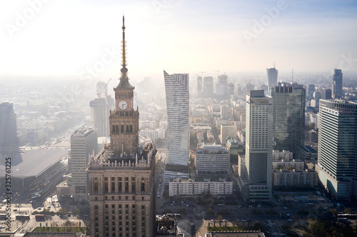 aerial view of the Palace of Culture and Science in the capital of Poland Warsaw photo