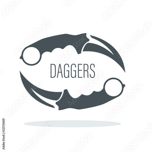 Pair of karambit knives as a logo concept or a sign for a gaming team, shooter player or military tactical operation weapon.