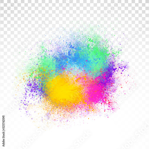 Abstract rainbow color splash on PNG background. Illustration of festival of colors with rainbow color powder.