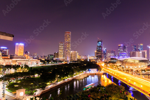 Singapore Downtown Core at night with reflection in the river © kowitstockphoto