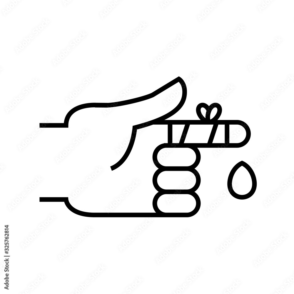 Cutting finger line icon, concept sign, outline vector illustration, linear symbol. Cutting finger line icon, concept sign, outline vector illustration, linear symbol.