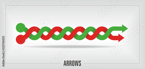 Vector illustration. Red and green lines intertwined in arrow.
