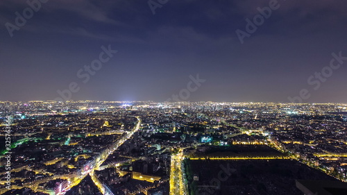 The city skyline at night. Paris, France. Taken from the tour Montparnasse timelapse photo