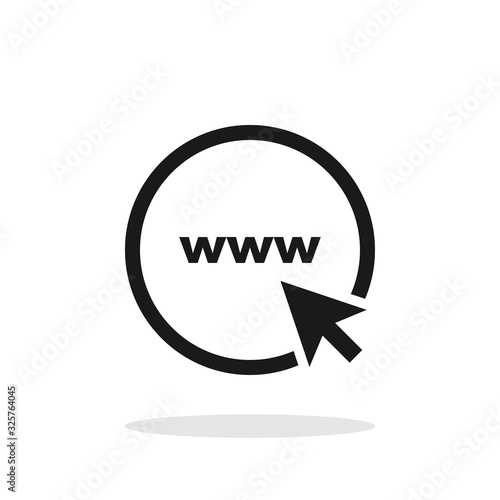 Www. Icon go to web. Website Icon. Www icon with hand cursor or arrow in simple flat design. Icon go to web, isolated on white background. Vector illustration