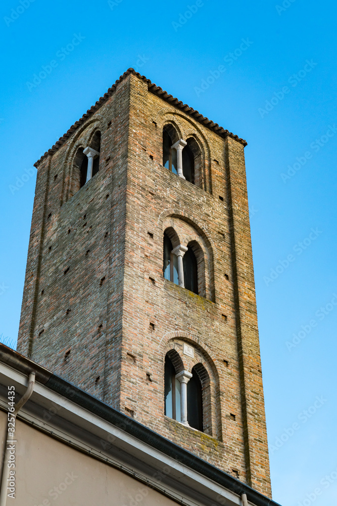 Bell tower of San Michele in Africisco church. Ravenna, Italy