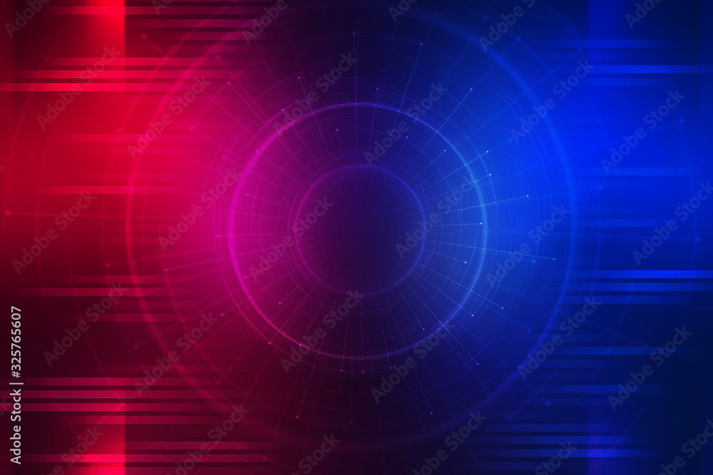 Obraz premium Dark tech abstract background with neon glow. Cyber circle laser figure on abstract background