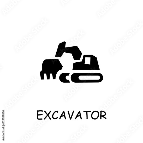 Excavator flat vector icon