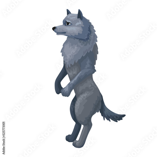 Wolf standing on its paws. Cartoon animal. Vector isolated illustration.