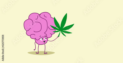 human brain holding marijuana leaf ganja legalize drug consumption cannabis addiction concept horizontal vector illustration