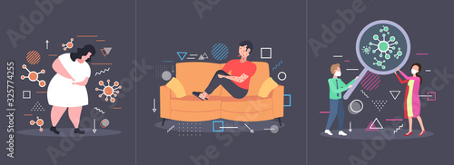 set epidemic MERS-CoV coronavirus infection wuhan 2019-nCoV pandemic health risk concepts collection horizontal full length vector illustration