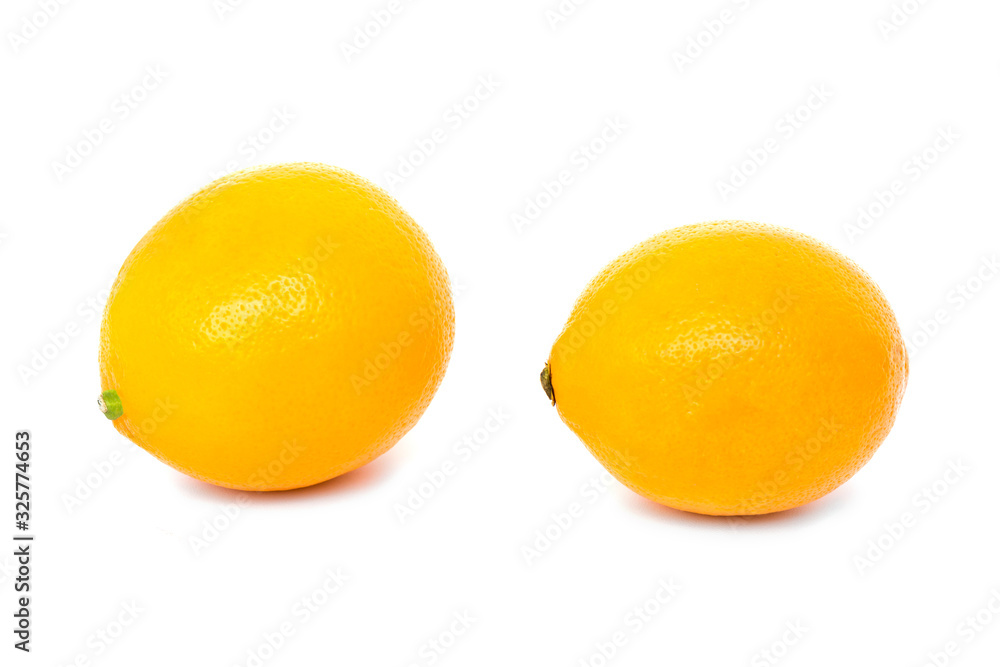 Two fresh and ripe lemons isolated on white bacjground. Two fresh and ripe lemons isolated on white bacjground.