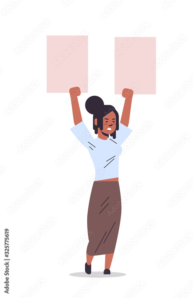 woman activist protesting holding blank placard feminist demonstration girl power movement rights protection women empowerment concept full length vertical vector illustration woman activist protesting holding blank placard feminist demonstration girl power movement rights protection women empowerment concept full length vertical vector illustration