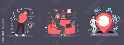 set epidemic MERS-CoV coronavirus infection wuhan 2019-nCoV pandemic health risk concepts collection horizontal full length vector illustration