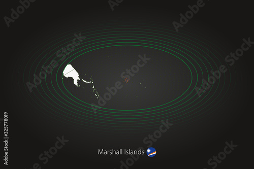 Marshall Islands map in dark color, oval map with neighboring countries.