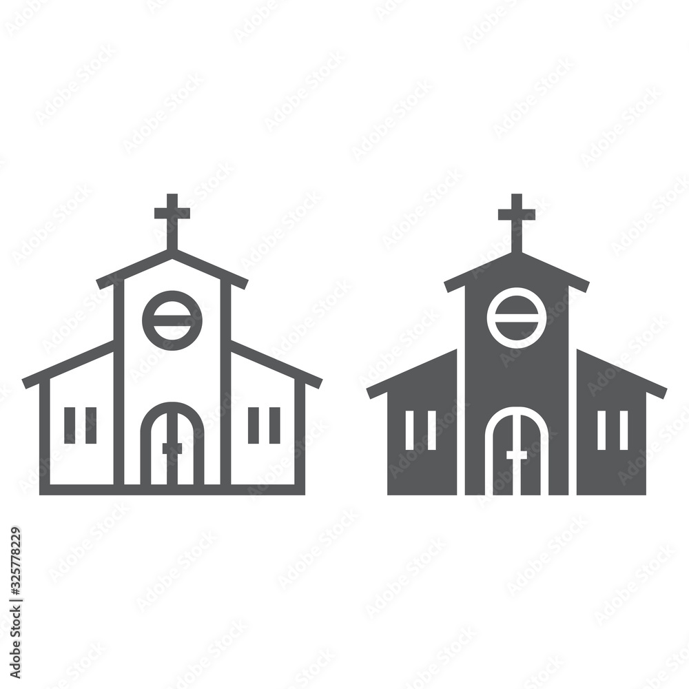Church line and glyph icon, religion and prayer, religion building sign, vector graphics, a linear pattern on a white background, eps 10.