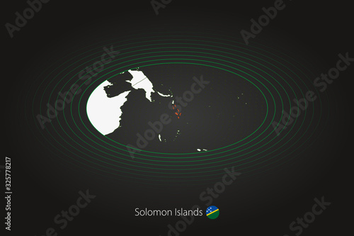 Solomon Islands map in dark color, oval map with neighboring countries.