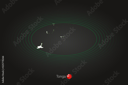 Tonga map in dark color, oval map with neighboring countries.