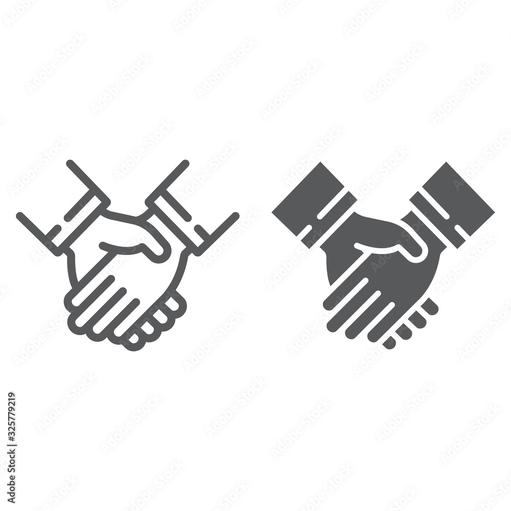 Handshake line and glyph icon, business and deal, partnership sign, vector graphics, a linear pattern on a white background, eps 10. Handshake line and glyph icon, business and deal, partnership sign, vector graphics, a linear pattern on a white background, eps 10.