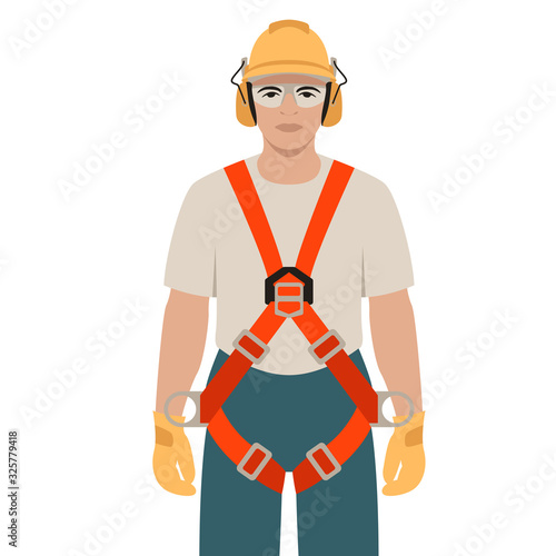 worker with a safety belts, vector illustration