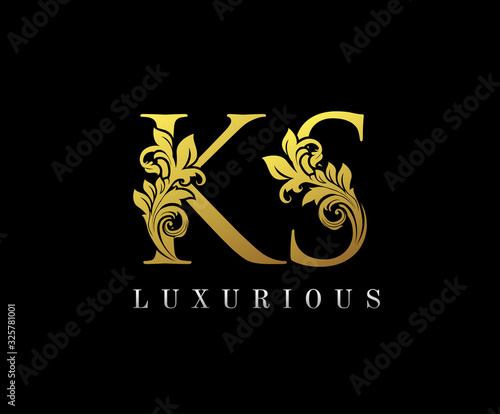Golden Letter KS Logo Icon . Initial Letter K and S Design Vector Luxury Gold Color.Print monogram initials stamp sign symbol.