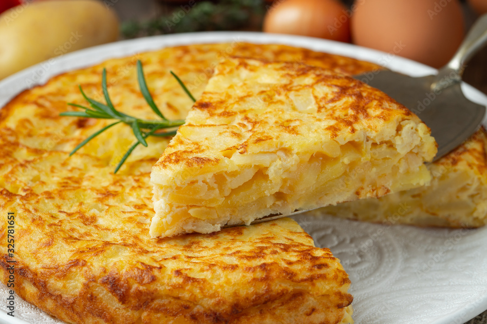 Spanish omelette with potatoes and onion, typical Spanish cuisine