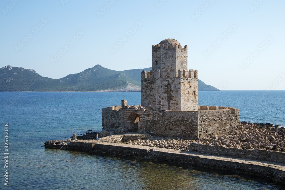 The Bourtzi fort of Castle of Methoni - a medieval fortification in the port town of Methoni, Peloponnese, Greece
