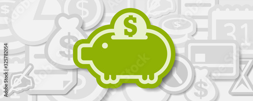 Smart financial planning and money saving strategy plan banner with piggy bank in central focus from other elements