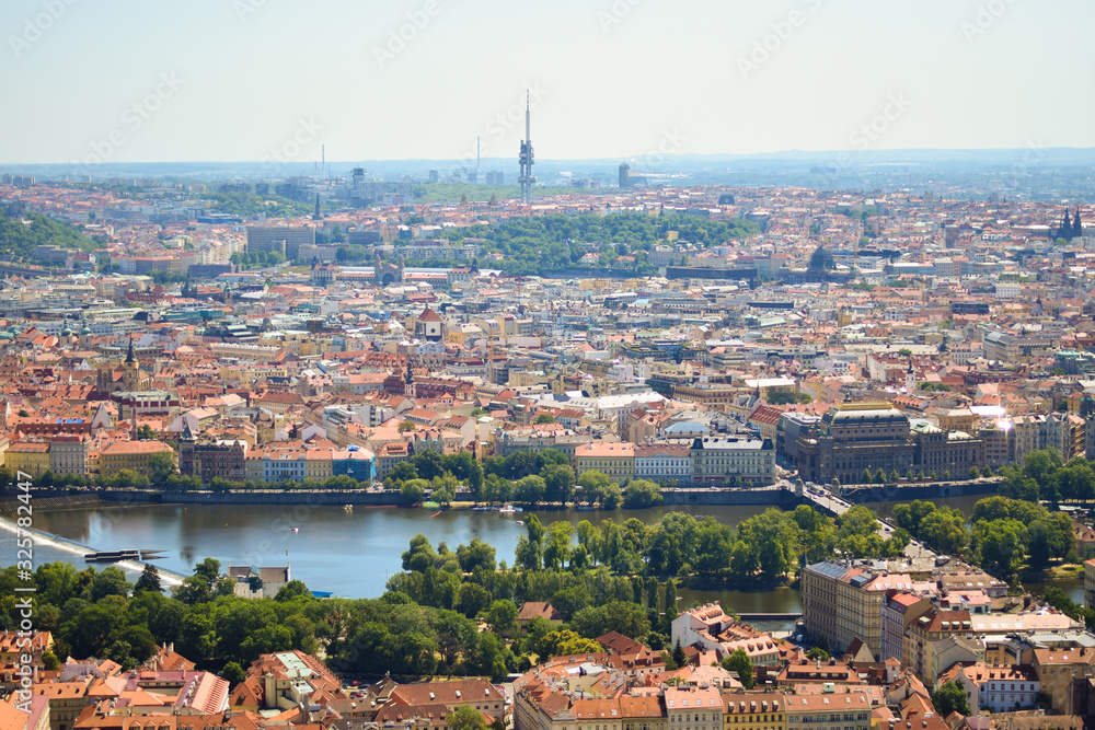 Aerial panoramatic view over europian city