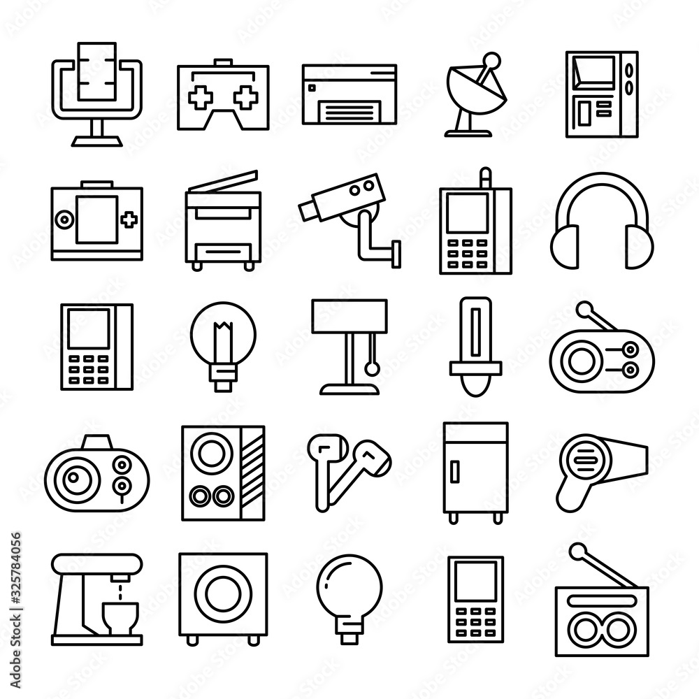 electronic device and appliance icons line electronic device and appliance icons line