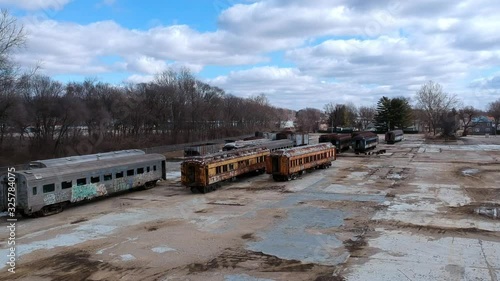 Aerial Shot Abandoned Train Cars