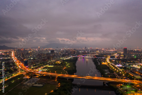 Crescent Bridge - landmark of New Taipei  Taiwan with beautiful illumination at night  photography in New Taipei  Taiwan.