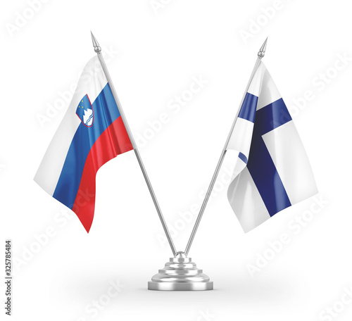 Finland and Slovenia table flags isolated on white 3D rendering