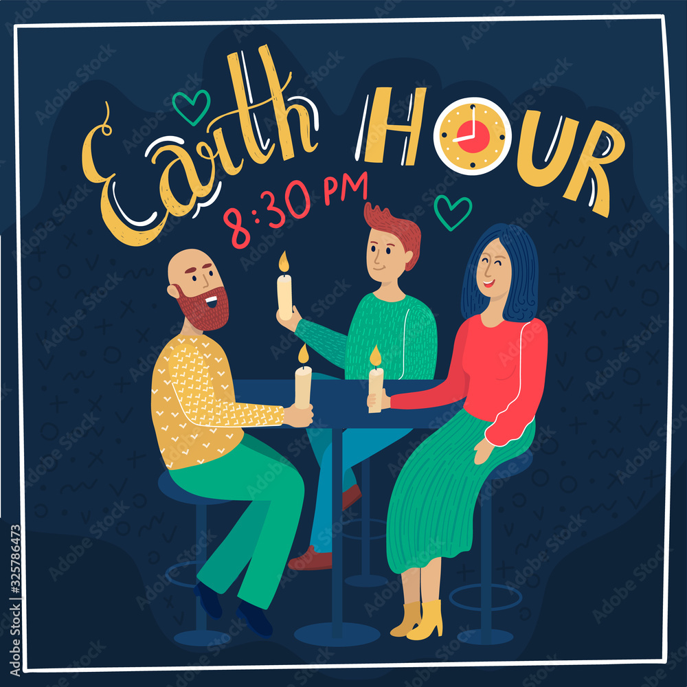 Happy friends celebrate Earth Hour Happy friends celebrate Earth Hour