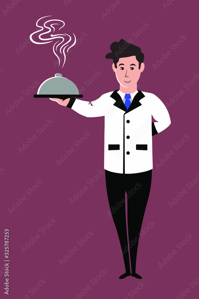 Waiter with food tray service sign icon graphic element, vector illustration Waiter with food tray service sign icon graphic element, vector illustration