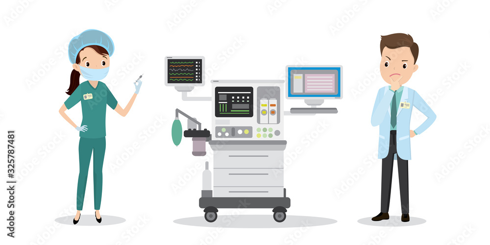 Caucasian Nurse with a syringe and doctor thinks near intensive care unit, Caucasian Nurse with a syringe and doctor thinks near intensive care unit,