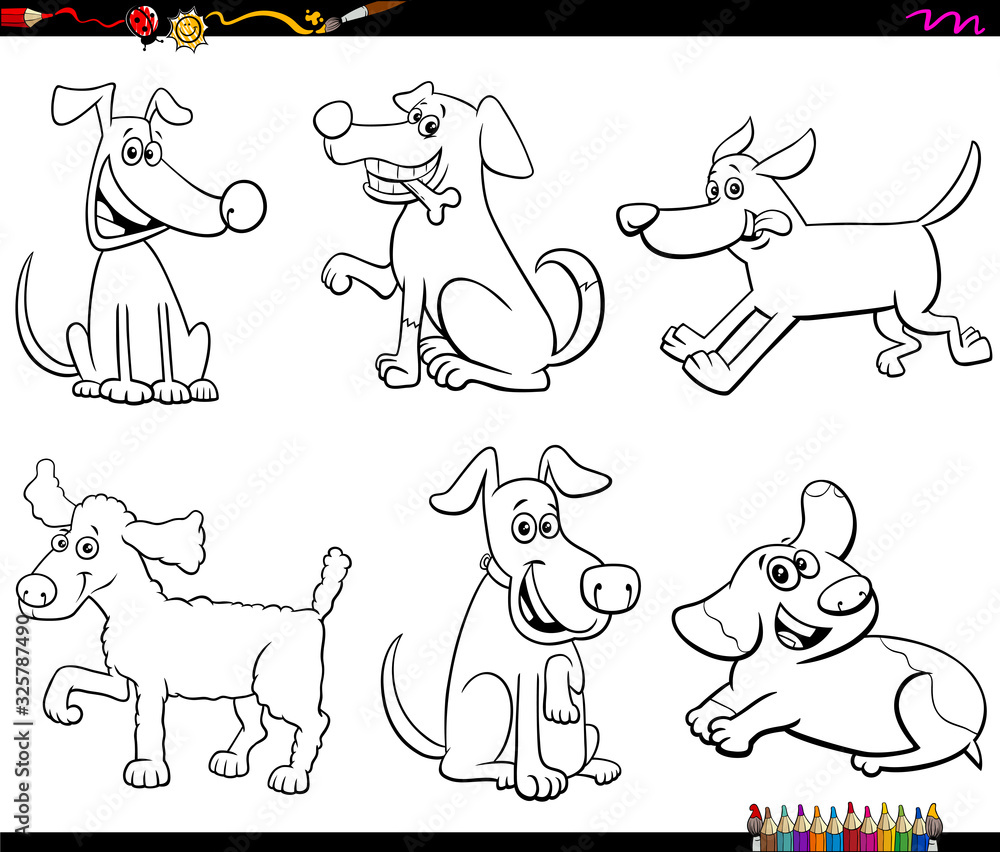 cartoon dogs and puppies color book page cartoon dogs and puppies color book page